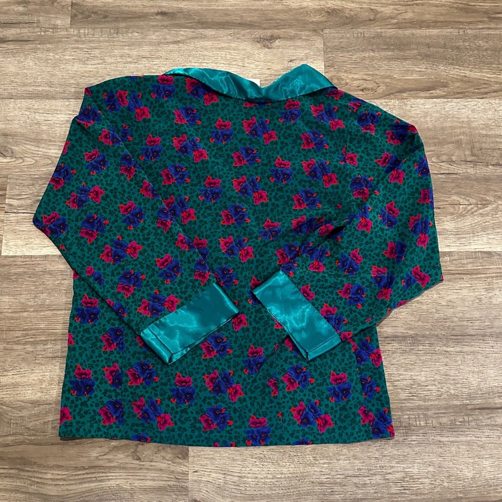 Vintage Victorias Secret Gold Label Floral Pajama Top Teal Pink Purple Med 90'S - Picture 2 of 9